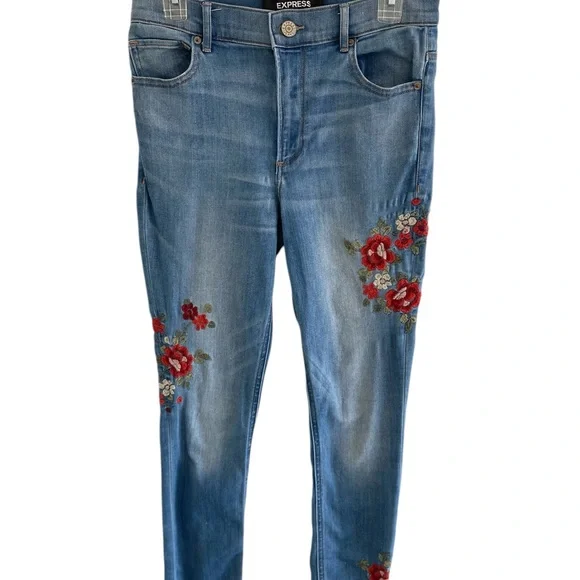 Express Women's legging Jeans with Red Floral Embroidery - Picture 1 of 6